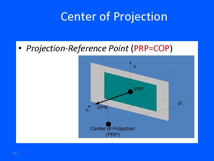 Center of Projection • Projection-Reference Point (PRP=COP) 68 
