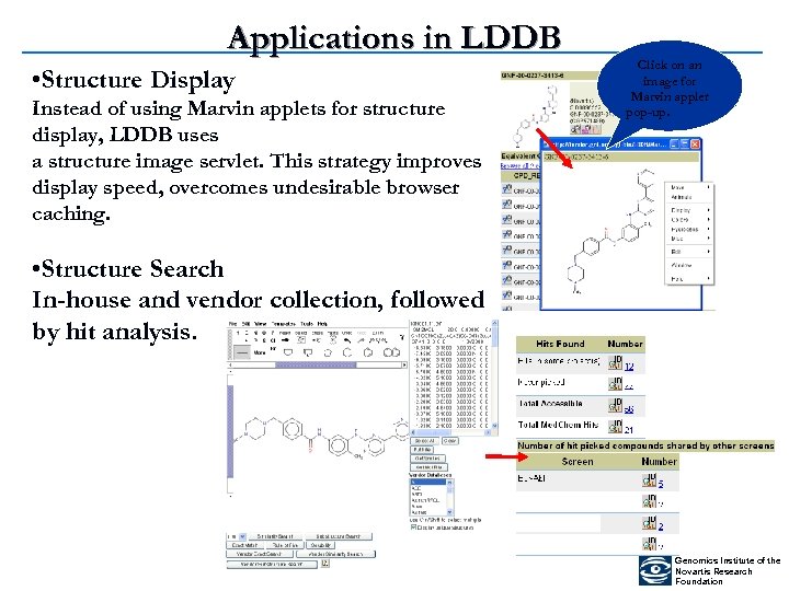 Applications in LDDB • Structure Display Instead of using Marvin applets for structure display,