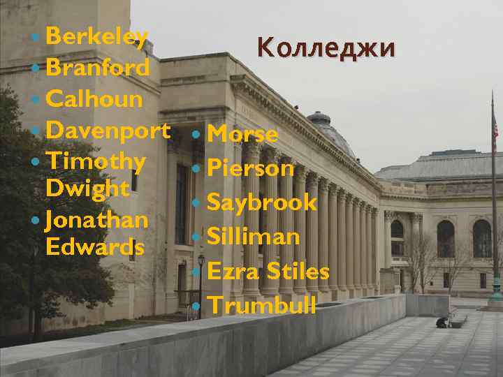  Berkeley Branford Колледжи Calhoun Davenport Morse Timothy Pierson Dwight Jonathan Edwards Saybrook Silliman