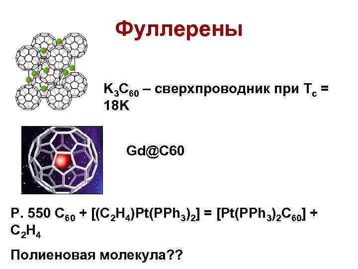 Фуллерены K 3 C 60 – сверхпроводник при Tc = 18 K Gd@C 60