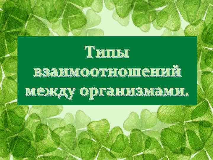 Типы взаимоотношений между организмами. 