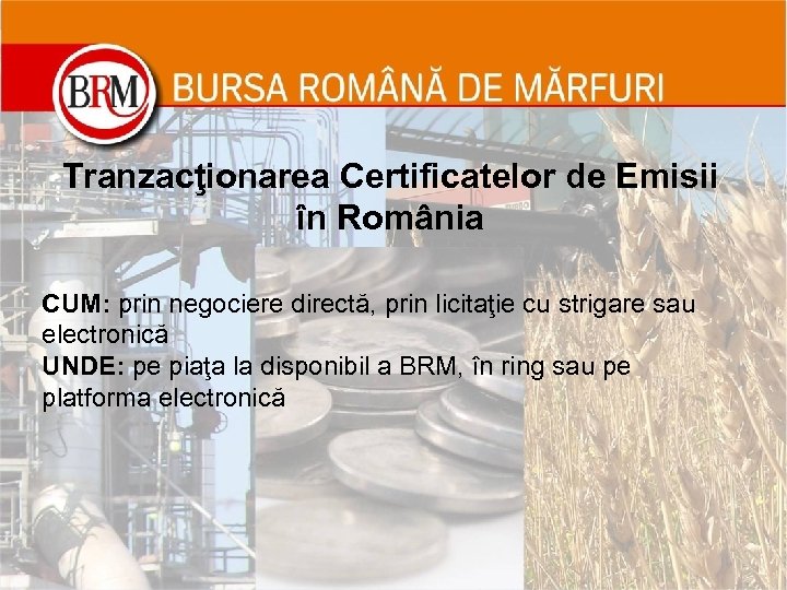 Tranzacţionarea Certificatelor de Emisii în România CUM: prin negociere directă, prin licitaţie cu strigare