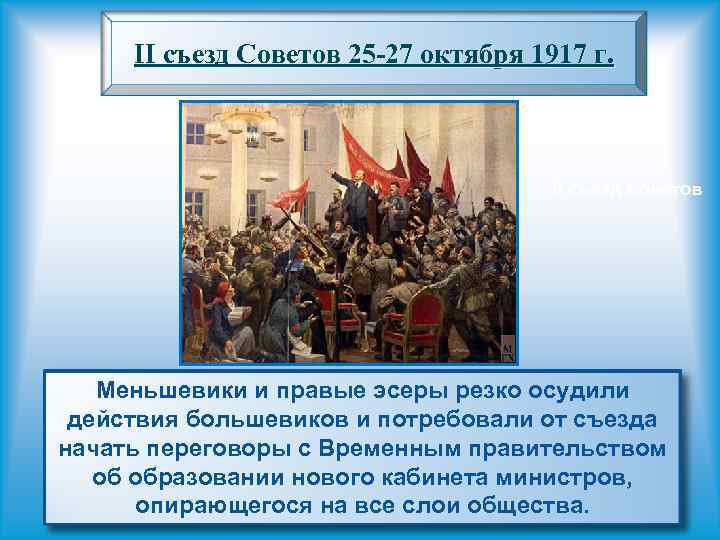 II съезд Советов 25 -27 октября 1917 г. II съезд Советов Вечером 25 октября