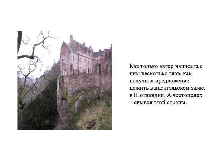 Как только автор написала с ним несколько глав, как получила предложение пожить в писательском