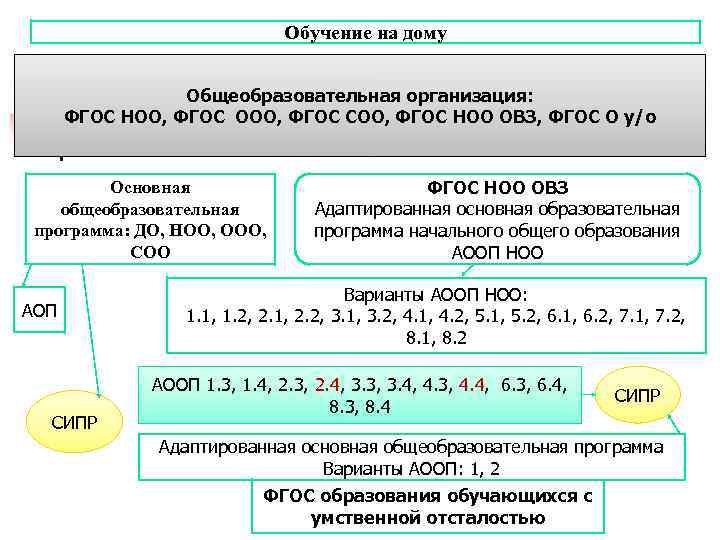 Обучение на дому Общеобразовательная организация: ФГОС НОО, ФГОС ООО, ФГОС СОО, ФГОС НОО ОВЗ,