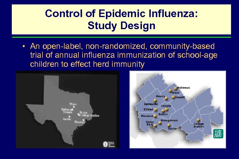 Control of Epidemic Influenza: Study Design • An open-label, non-randomized, community-based trial of annual