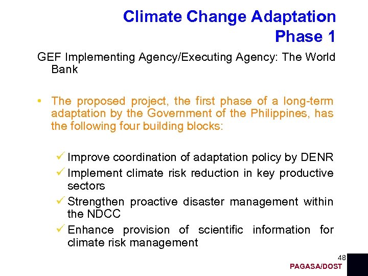 Climate Change Adaptation Phase 1 GEF Implementing Agency/Executing Agency: The World Bank • The