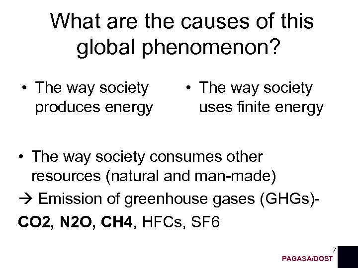 What are the causes of this global phenomenon? • The way society produces energy