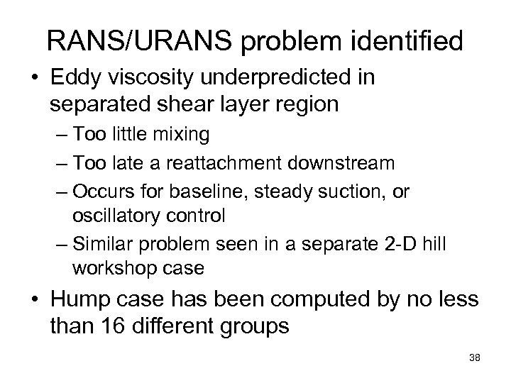 RANS/URANS problem identified • Eddy viscosity underpredicted in separated shear layer region – Too