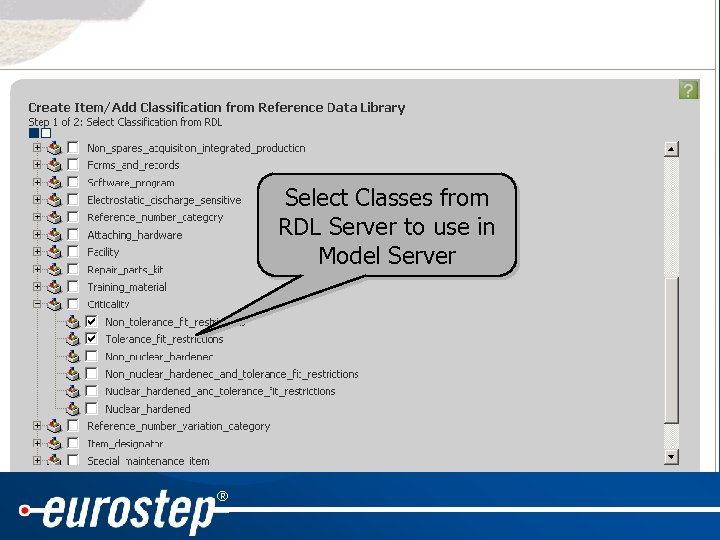 Select Classes from RDL Server to use in Model Server ® 