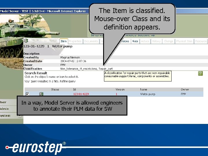 The Item is classified. Mouse-over Class and its definition appears. In a way, Model