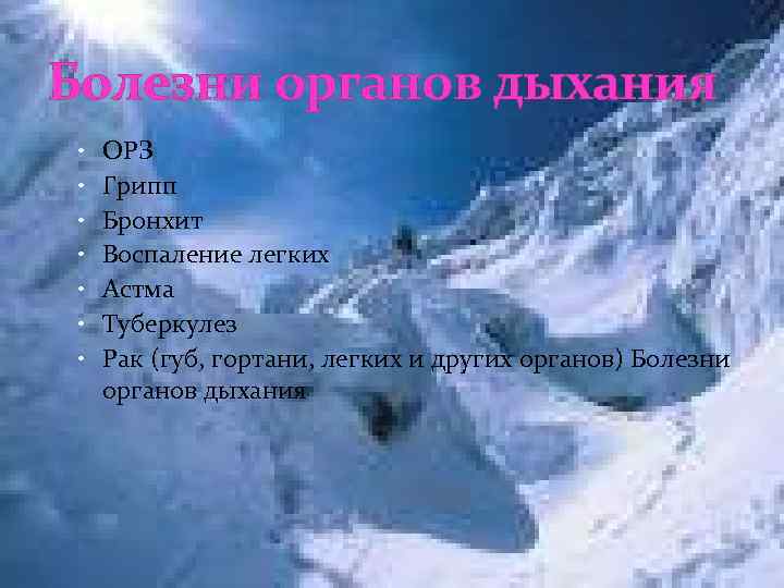 Болезни органов дыхания • ОРЗ • Грипп • Бронхит • Воспаление легких • Астма