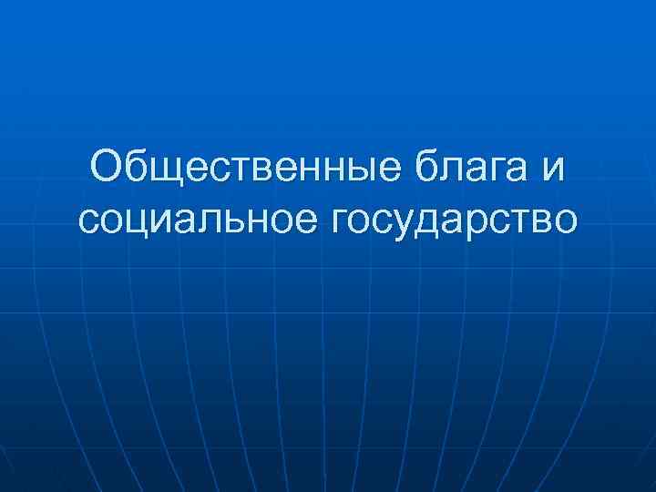 Общественные блага и социальное государство 