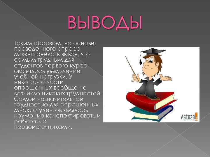 ВЫВОДЫ Таким образом, на основе проведенного опроса можно сделать вывод, что самым трудным для