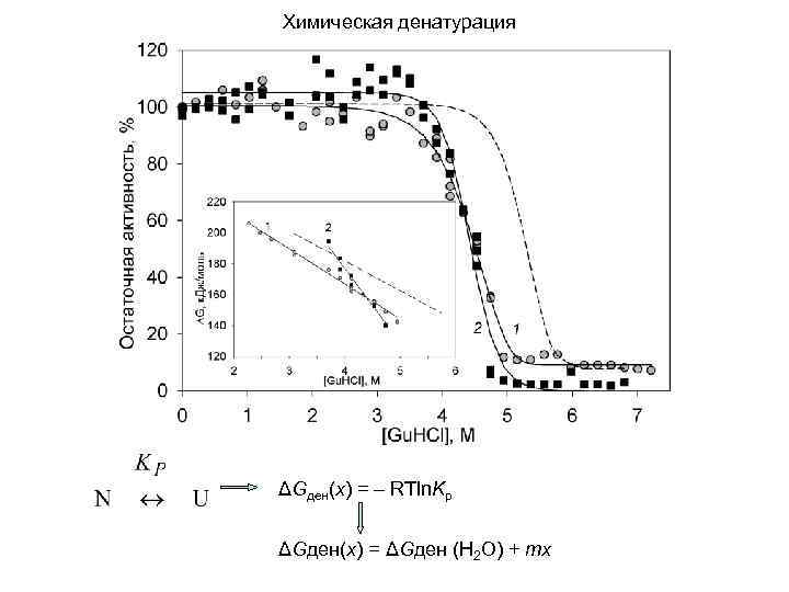 Химическая денатурация ΔGден(x) = – RTln. Kр ΔGден(x) = ΔGден (H 2 O) +