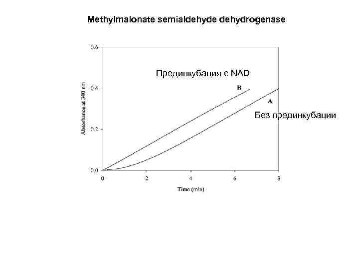 Мethylmalonate semialdehyde dehydrogenase Прединкубация с NAD Без прединкубации 