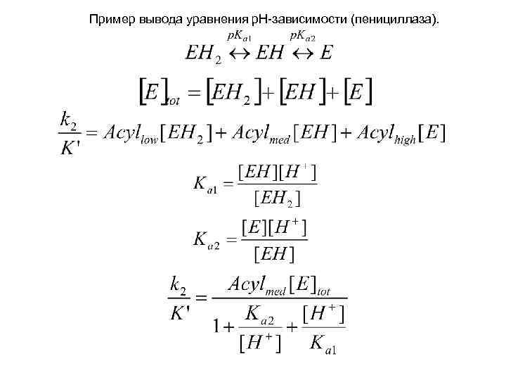 Пример вывода уравнения р. Н-зависимости (пенициллаза). 