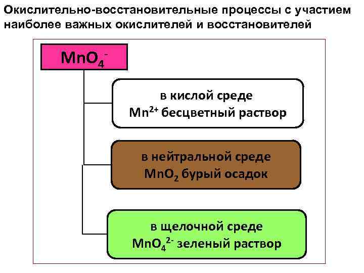 Окислительно-восстановительные процессы с участием наиболее важных окислителей и восстановителей Mn. O 4 в кислой