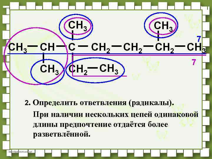 CH 3 CH C CH 3 CH 2 CH 3 7 2. Определить ответвления