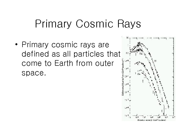 Primary Cosmic Rays • Primary cosmic rays are defined as all particles that come