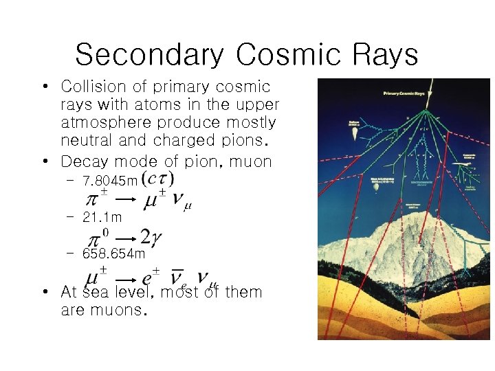Secondary Cosmic Rays • Collision of primary cosmic rays with atoms in the upper