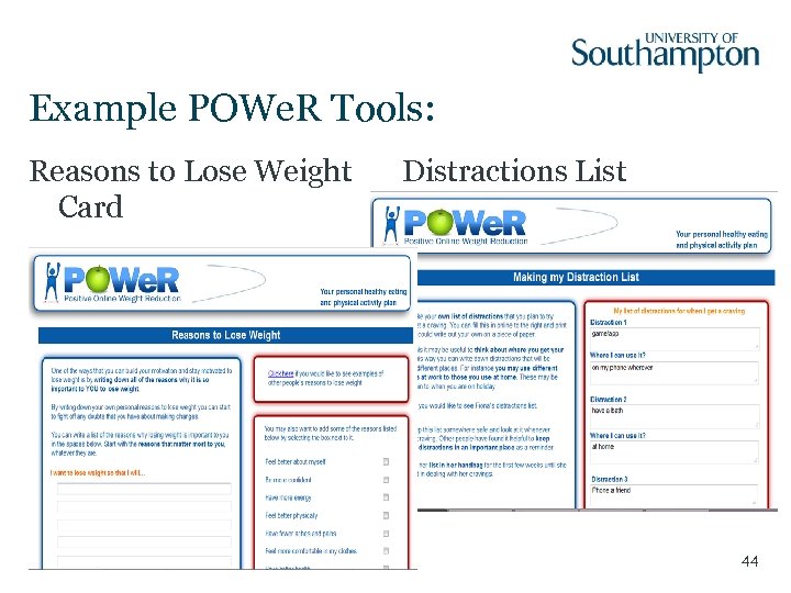 Example POWe. R Tools: Reasons to Lose Weight Card Distractions List 44 