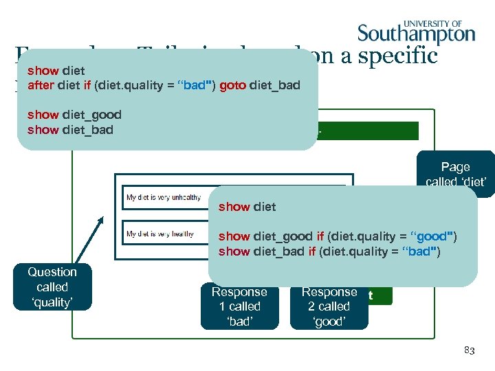 Example 1: Tailoring based on a specific show diet after diet if (diet. quality