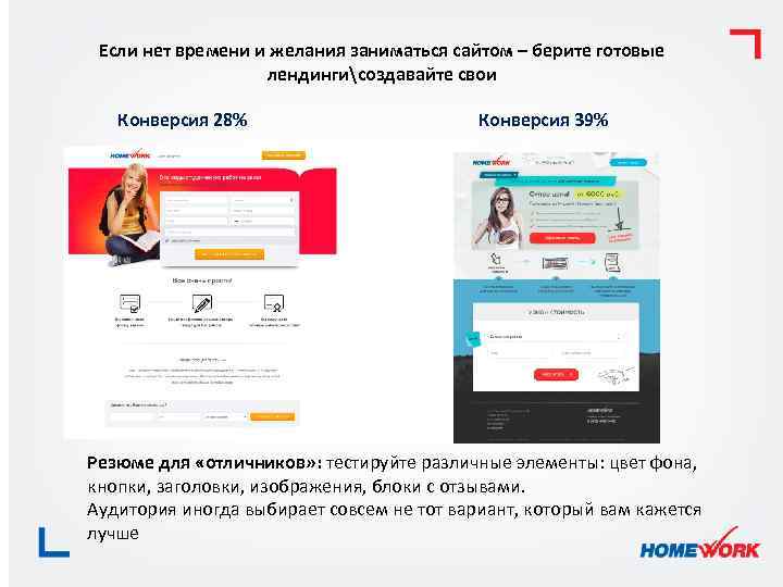 Если нет времени и желания заниматься сайтом – берите готовые лендингисоздавайте свои Конверсия 28%