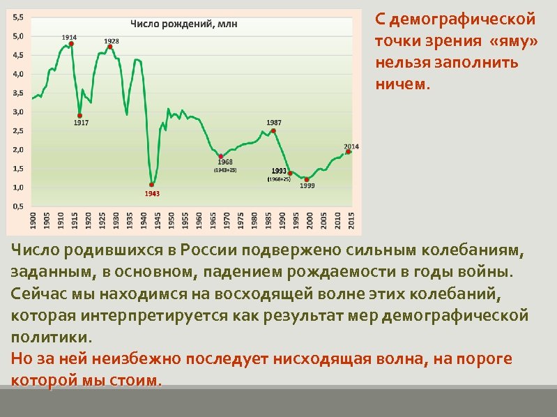 С демографической точки зрения «яму» нельзя заполнить ничем. Число родившихся в России подвержено сильным