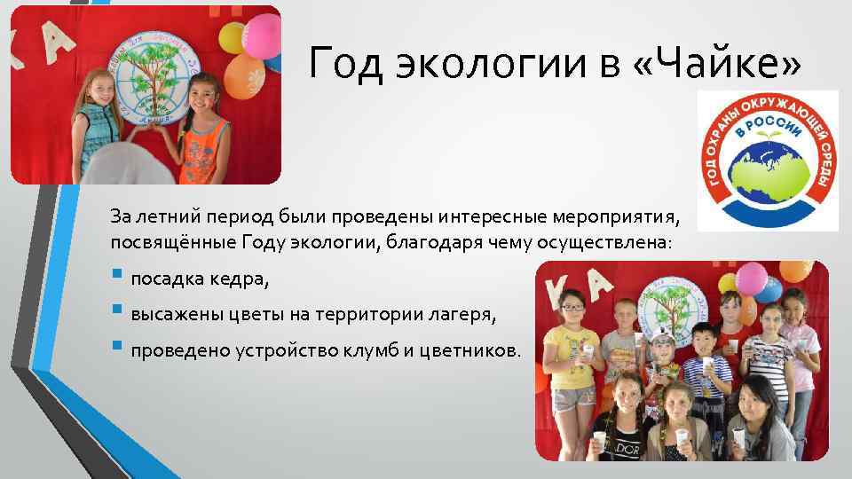 Год экологии в «Чайке» За летний период были проведены интересные мероприятия, посвящённые Году экологии,