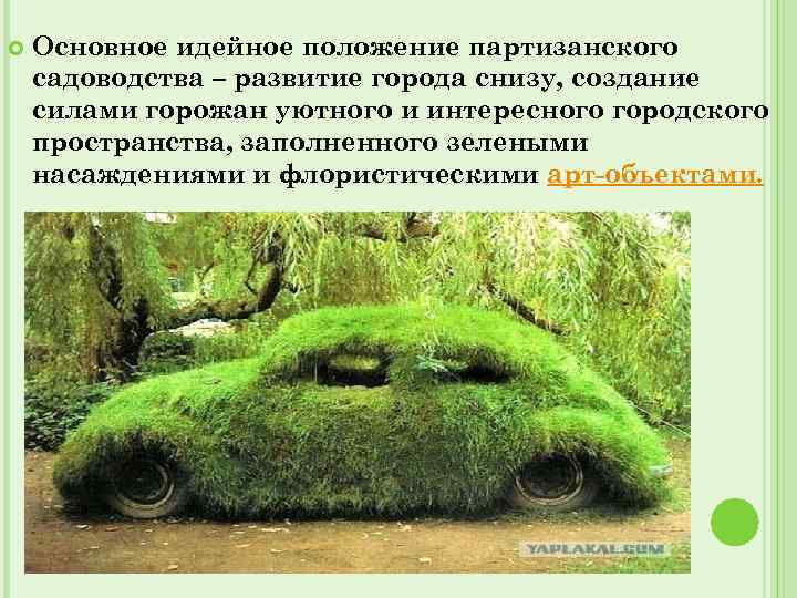  Основное идейное положение партизанского садоводства – развитие города снизу, создание силами горожан уютного
