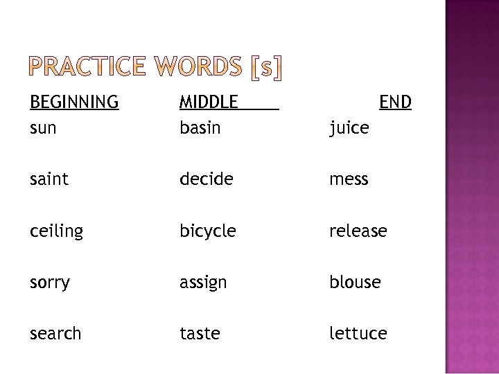 BEGINNING sun MIDDLE basin END juice saint decide mess ceiling bicycle release sorry assign