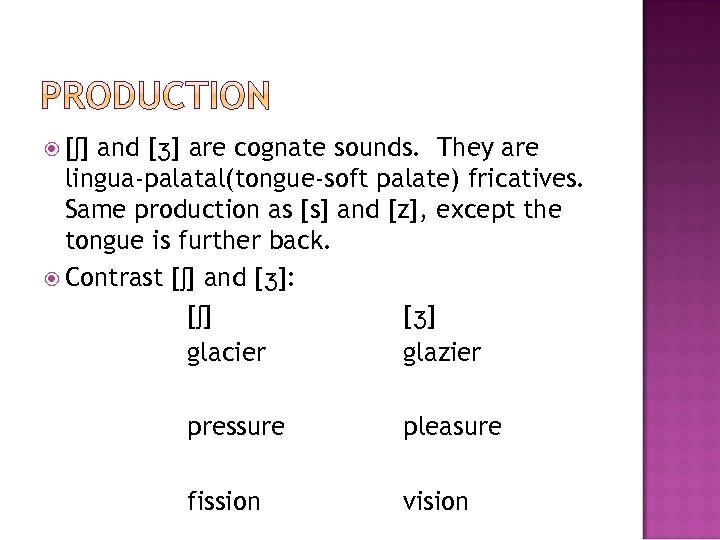  [ʃ] and [ʒ] are cognate sounds. They are lingua-palatal(tongue-soft palate) fricatives. Same production