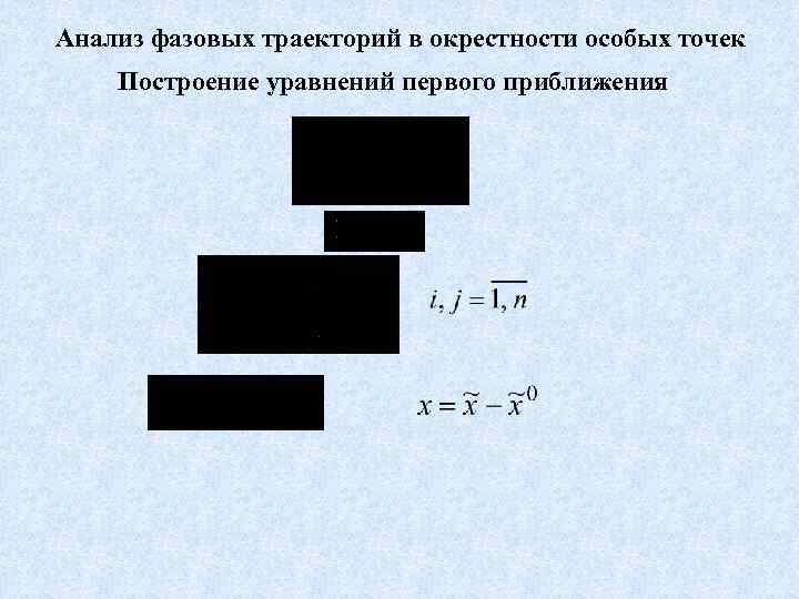 Анализ фазовых траекторий в окрестности особых точек Построение уравнений первого приближения 