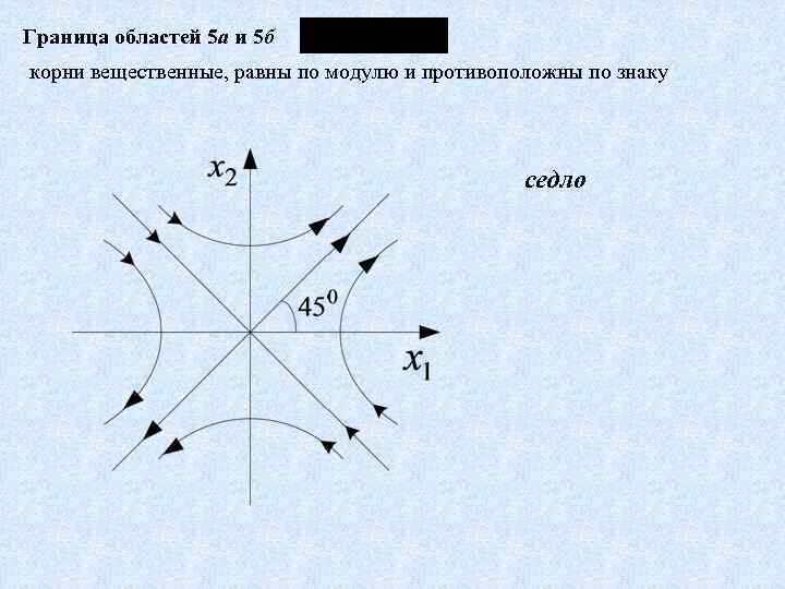Граница областей 5 а и 5 б корни вещественные, равны по модулю и противоположны