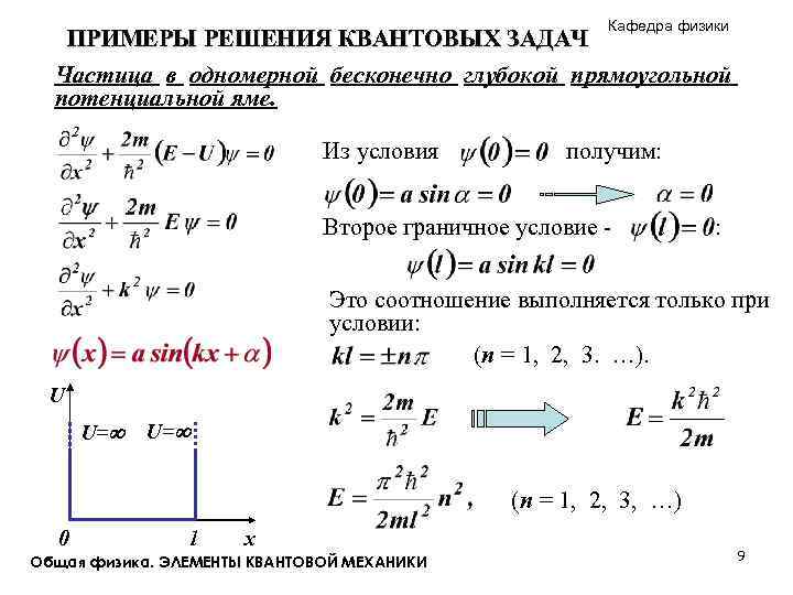 Частица в одномерной прямоугольной потенциальной яме шириной l с бесконечно высокими стенками n 3