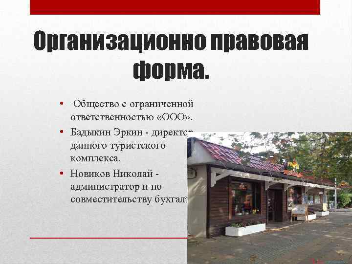 Организационно правовая форма. • Общество с ограниченной ответственностью «ООО» . • Бадыкин Эркин -