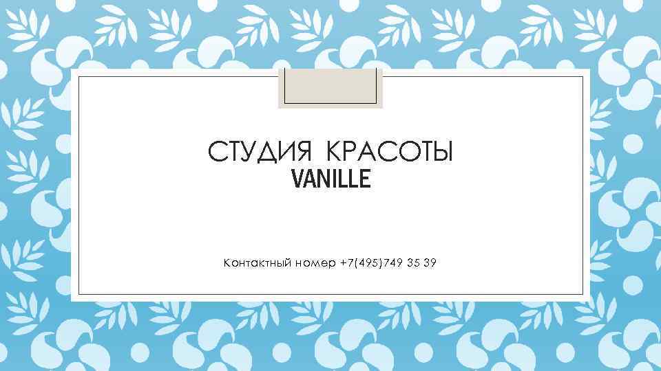 СТУДИЯ КРАСОТЫ VANILLE Контактный номер +7(495)749 35 39 