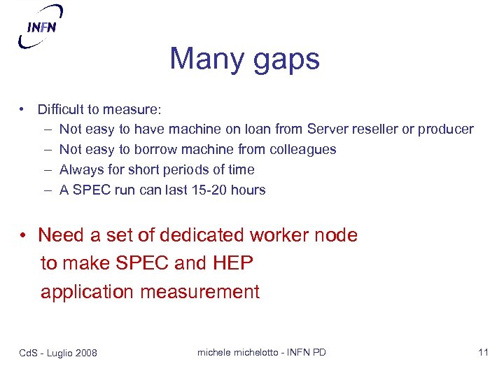 Many gaps • Difficult to measure: – Not easy to have machine on loan