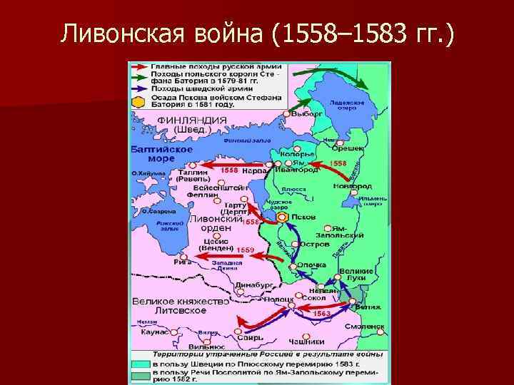 После прекращения существования ливонского ордена противниками россии. Карта Ливонской войны 1558-1583.