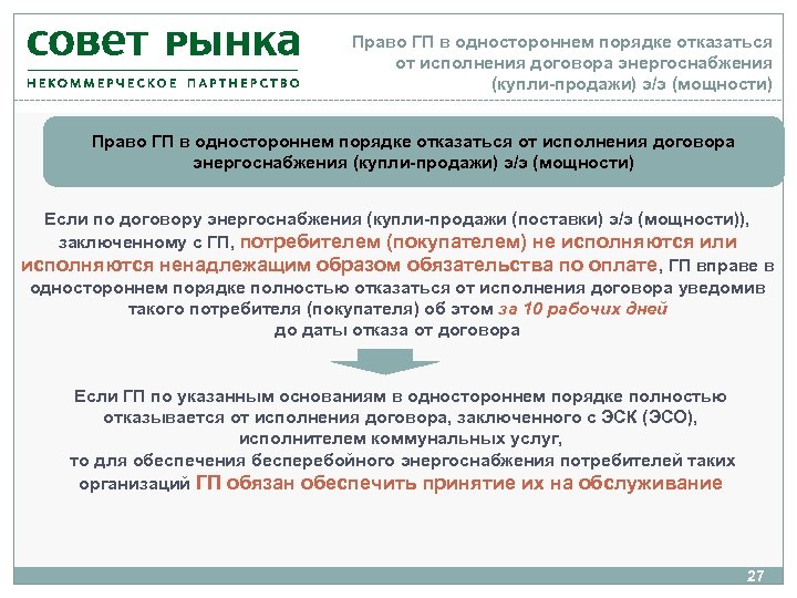 Заключение договора энергоснабжения. Порядок заключения договора энергоснабжения. Порядок исполнения договора. Расторжение договора энергоснабжения. Право в одностороннем порядке отказаться от исполнения договора.