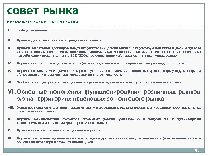 I. Общие положения II. Правила деятельности гарантирующих поставщиков III. Правила заключения договоров между потребителями