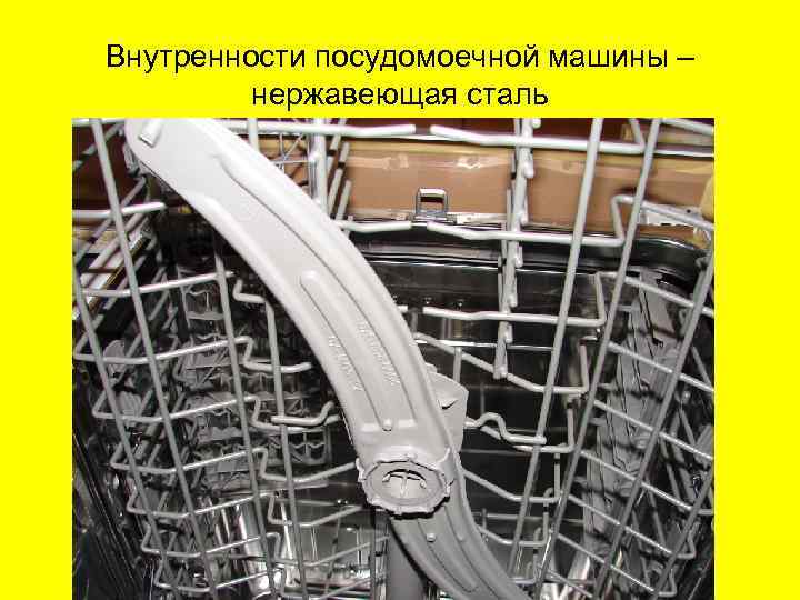 Внутренности посудомоечной машины – нержавеющая сталь 