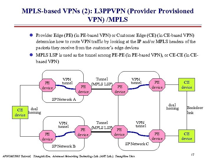MPLS-based VPNs (2): L 3 PPVPN (Provider Provisioned VPN) /MPLS l Provider Edge (PE)