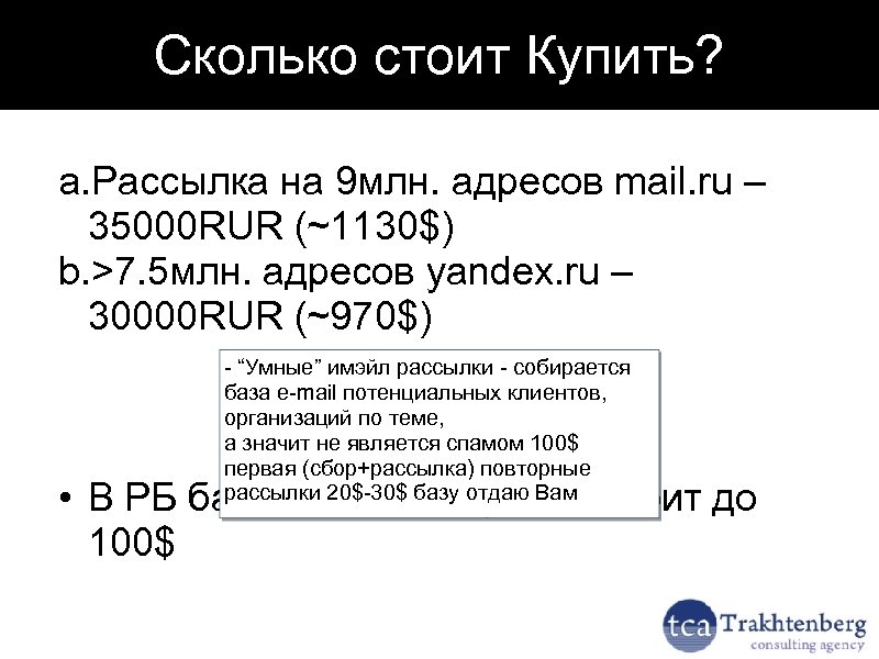 Сколько стоит Купить? a. Рассылка на 9 млн. адресов mail. ru – 35000 RUR