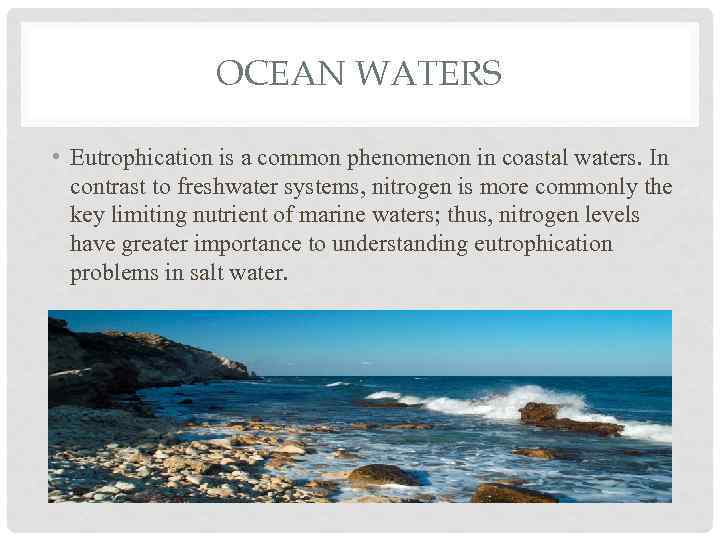 OCEAN WATERS • Eutrophication is a common phenomenon in coastal waters. In contrast to