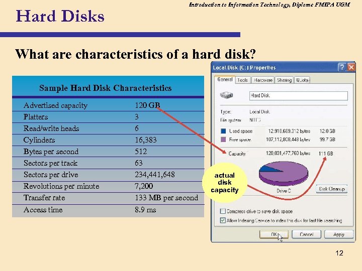 Introduction to Information Technology, Diplome FMIPA UGM Hard Disks What are characteristics of a