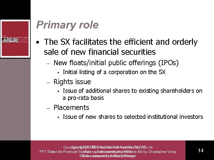 Primary role • The SX facilitates the efficient and orderly sale of new financial