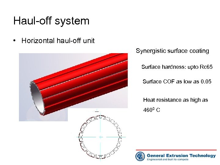 Haul-off system • Horizontal haul-off unit Synergistic surface coating Surface hardness: upto Rc 65