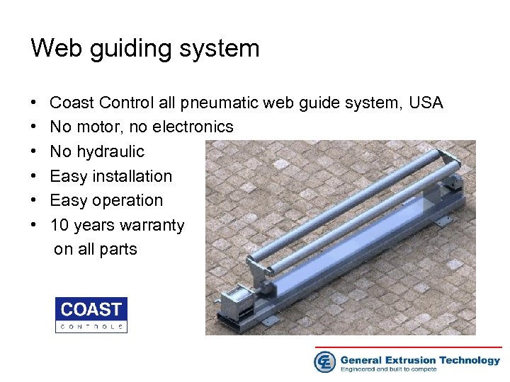 Web guiding system • • • Coast Control all pneumatic web guide system, USA